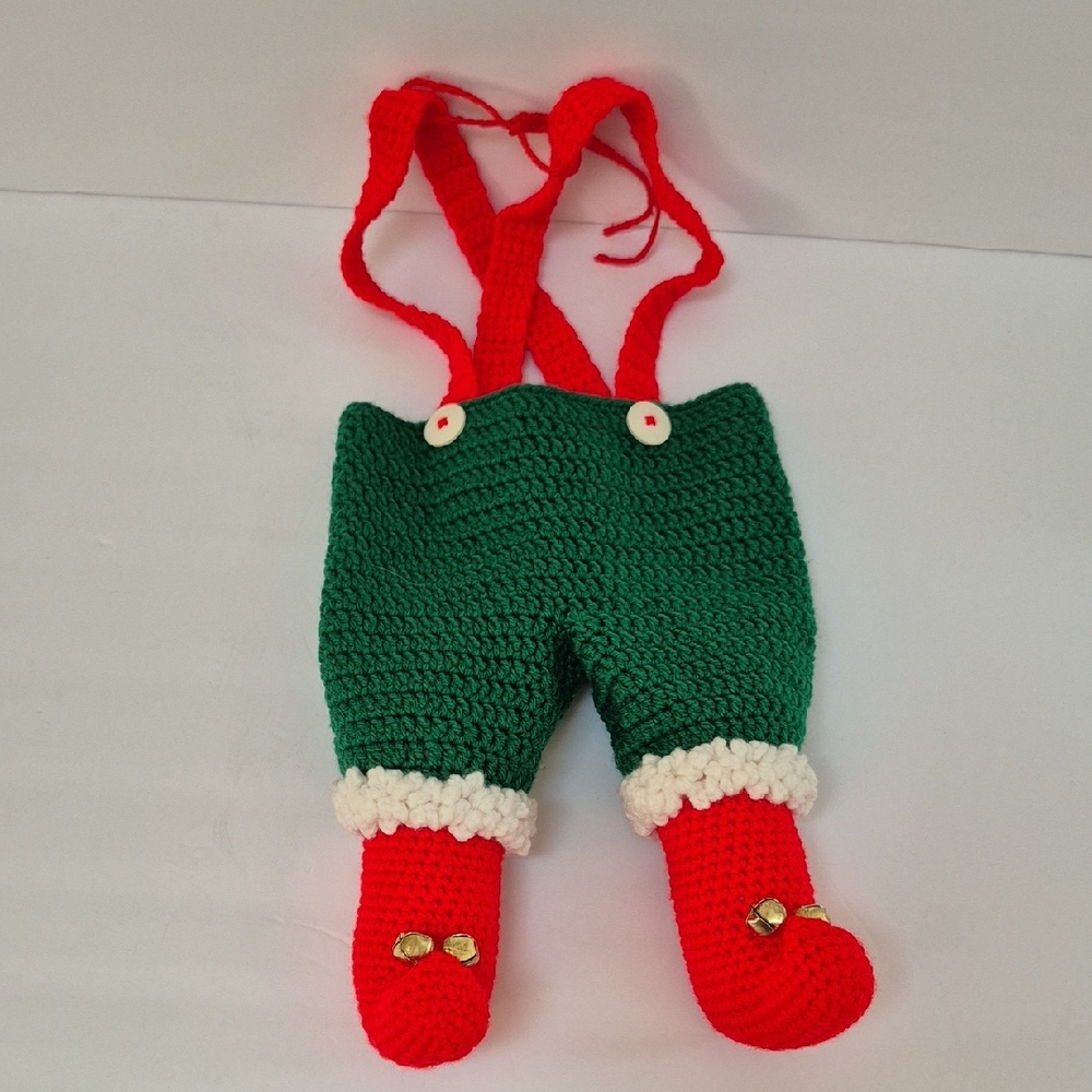 Vintage Santa Pants Christmas Stocking CrochetOveralls 90's Y2K Granny Kitschy